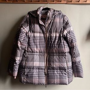 Plaid Puffer Coat Cinch Waist